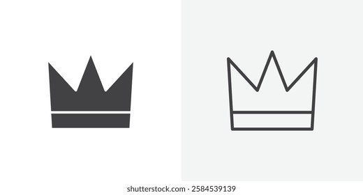 Crown icons vectors illustrations in black fill and liner versions