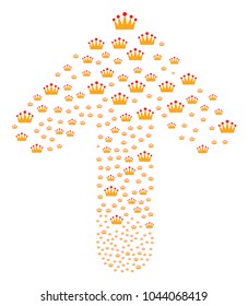 Crown illustration designed in the figure of up directed arrow. Forward move arrow shape made from crown pictographs.