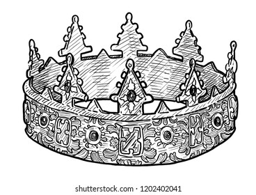 
Crown illustration, drawing, engraving, ink, line art, vector
