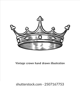 Crown illustration. Crown drawing. Crown hand drawn illustration in vintage engraving style. Crown sketch