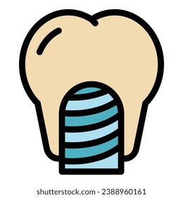 Crown implant icon outline vector. Dental tooth. Care oral color flat