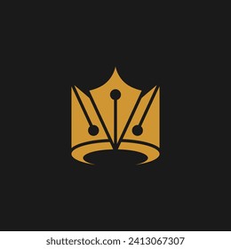 Crown and ink pen logo design combination.