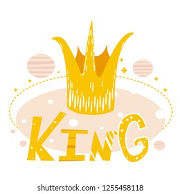 crown and inscription king illustration for postcard or print