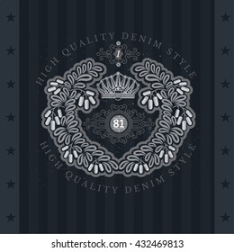 Crown Inside Of Abstract Round Wreath From Barberry. Vintage Label With Coat of Arms On Blackboard
