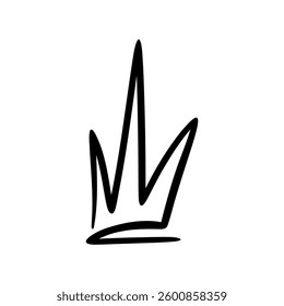 The crown is isolated on a white background, hand-drawn with a black marker, vector illustration. Decorative festive element for decoration, design. A simple icon, a symbol of power, a line drawing
