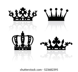 Crown isolated on white background. Vector illustration of black crown icons.