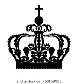Crown isolated on white background. Vector illustration of black crown icon.