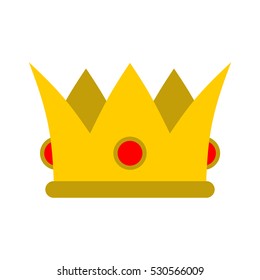 Crown isolated. Royal hat. Gold crown with diamonds flat style. classic queen accessory