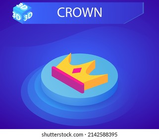 Crown isometric design icon. Vector web illustration. 3d colorful concept