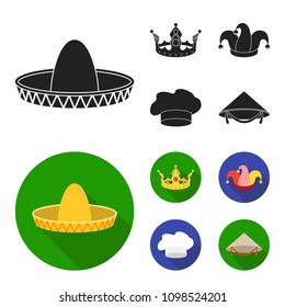 Crown, jester cap, cook, cone. Hats set collection icons in black, flat style vector symbol stock illustration web.
