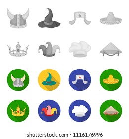 Crown, jester cap, cook, cone. Hats set collection icons in monochrome,flat style vector symbol stock illustration web.