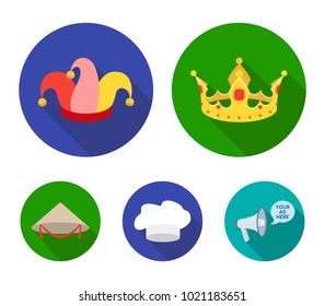 Crown, jester's cap, cook, cone. Hats set collection icons in flat style vector symbol stock illustration web.