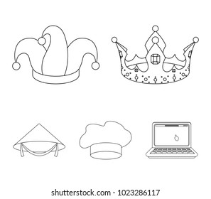Crown, jester's cap, cook, cone. Hats set collection icons in outline style vector symbol stock illustration web.
