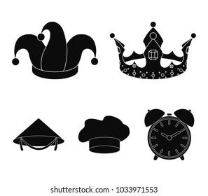 Crown, jester's cap, cook, cone. Hats set collection icons in black style vector symbol stock illustration web.