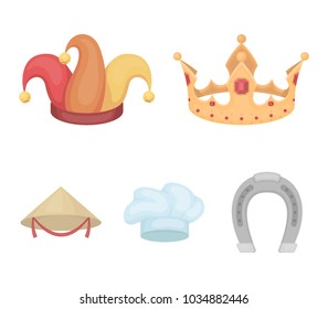 Crown, jester's cap, cook, cone. Hats set collection icons in cartoon style vector symbol stock illustration web.