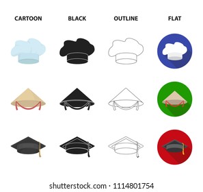 Crown, jester's cap, cook, cone. Hats set collection icons in cartoon,black,outline,flat style vector symbol stock illustration web.