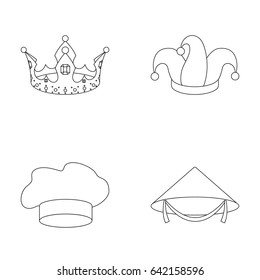 Crown, jester's cap, cook, cone. Hats set collection icons in outline style vector symbol stock illustration web.