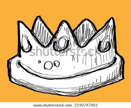Crown jewelry golden object, which is headgear symbol of monarch legitimacy and honor. Sketch hand drawn illustration.
