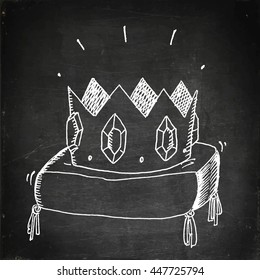 Crown with jewels. Hand drawn vector stock illustration. Chalk board drawing.