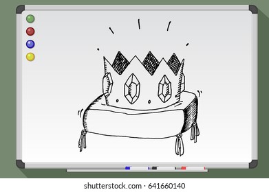 Crown with jewels. Hand drawn vector stock illustration. Black and white whiteboard drawing.