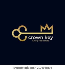 crown key logo concept, king key real estate logo design for luxury house design