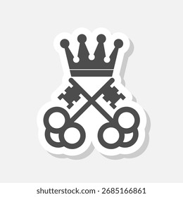 Ícone adesivo do logotipo da chave da coroa isolado no fundo cinza