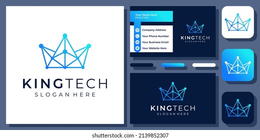 Crown King Circuit Connection Technology Digital Vector Logo Design With Business Card