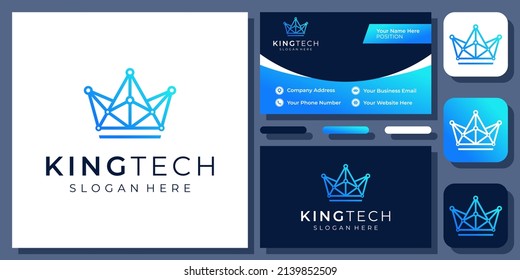 Crown King Circuit Connection Technology Digital Vector Logo Design with Business Card