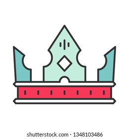 Crown of king color icon. Symbol of power. Headwear for monarch, princess, queen. Lord treasure. Royal emblem. Isolated vector illustration