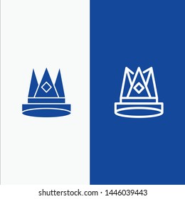 Crown, King, Empire, First, Position, Achievement Line and Glyph Solid icon Blue banner