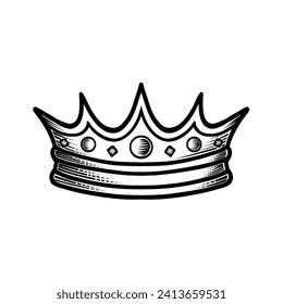 Crown king engraved vector illustration isolated on white background