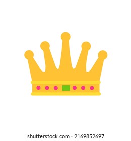 Crown of king icon. Queen golden tiara. Medieval attribute of monarch. Symbol of success and victory, awards. Flat cartoon