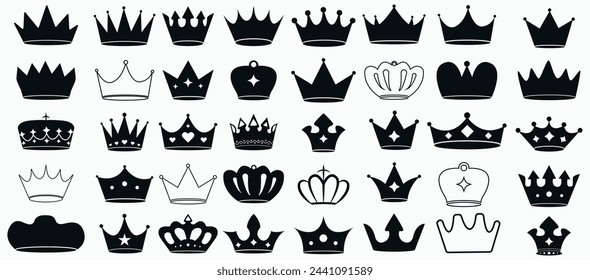 crown, king, mega, collection, queen, icon, set, vector, design, black, royal, sign, heraldic, signs, symbols, vintage, badge, ornate, decoration, emperor, silhouette, heraldry, ldra, coat, arms, new,