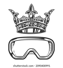 Crown king new construction builder with safety glasses vintage concept illustration vector isolated on white background