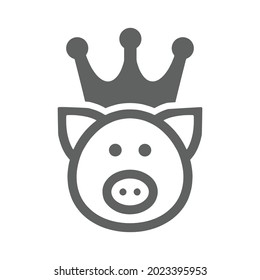 Crown, king pig, swine icon. Gray vector graphics.