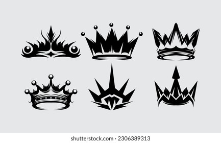 Crown king and queen clip art games vector logo element sticker, silhouette pince royal kingdom isolated editable