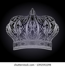 Crown king and queen elegant drawing art. Black color in white background. Vector illustration.