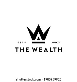 crown king queen and letter w for wealth logo design vector illustration