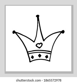 Die Krone des Königs und der Königin. Oder eine Prinzessin und ein Prinz. Nettes, lustiges Bild. Handzeichner-Doodle. Schwarz-Weiß-Skizze. Vektorgrafik.