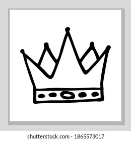 The crown of the king and queen. Or a princess and a prince. Nice, funny drawing. Hand drawing doodle. Black and white sketch. Vector.