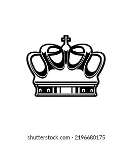 Crown for king or queen vector icon, crowning headdress for Monarch. Monochrome luxury royal monarchy medieval emperor coronation symbol, imperial sign, black emblem isolated on white background