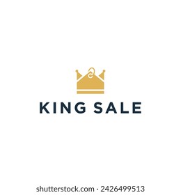 Crown King with Sale Market logo design vector illustration