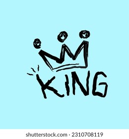 ilustración de diseño de vectores de texto corona y king con estilo de línea plana negra para símbolo, pegatina,plantilla