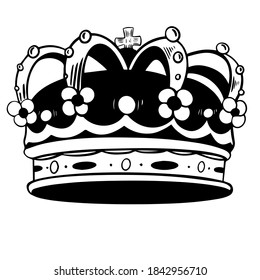 Crown King Vector hand drawn illustration on white isolated background. Crown line silhouette.