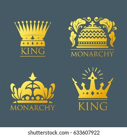 Crown king vintage premium golden badge heraldic ornament luxury kingdomsign vector illustration.