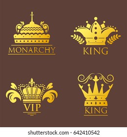 Crown king vintage premium golden badge heraldic ornament luxury kingdomsign vector illustration.