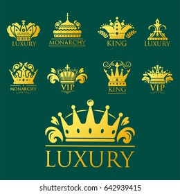 Crown king vintage premium golden badge heraldic ornament luxury kingdomsign vector illustration.