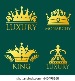 Crown king vintage premium golden badge heraldic ornament luxury kingdomsign vector illustration.