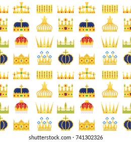 Crown king vintage premium seamless pattern background heraldic ornament luxury kingdomsign vector illustration.