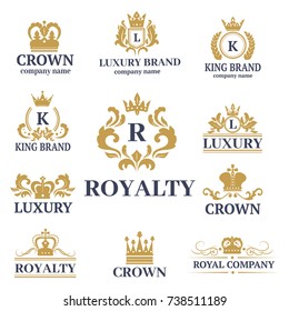 Crown king vintage premium white badge heraldic ornament luxury kingdomsign vector illustration.